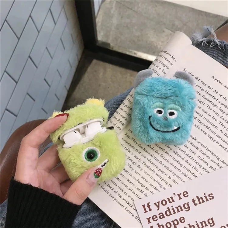 

Monsters inc Cartoon fluffy warm Case for Airpods 1 2 Furry Cloth Wireless Earphones Knitted Plush Skin Covers