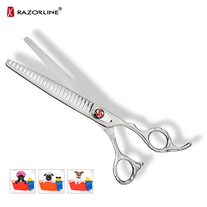 

Razorline NPK27TA 7.5 inch SUS440C Steel Big Chunker Blade Pet grooming thinner scissors, Matte silver polish