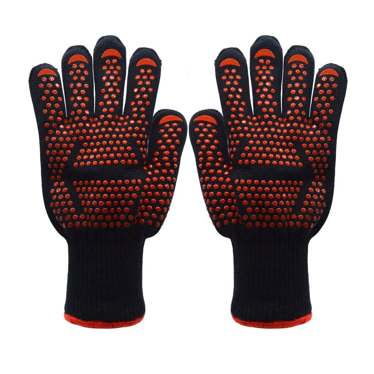 

High quality 1472 F extreme heat resistant slip bbq glove, Black/red