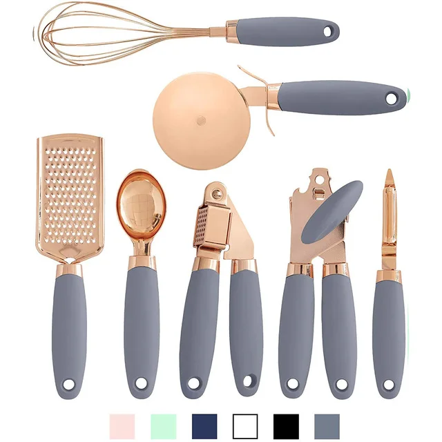 

7 Pieces Rose Gold Kitchen Tools Set Kitchen Accessories Gadget Set Copper Coated Stainless Steel Utensils Set, Customized color acceptable
