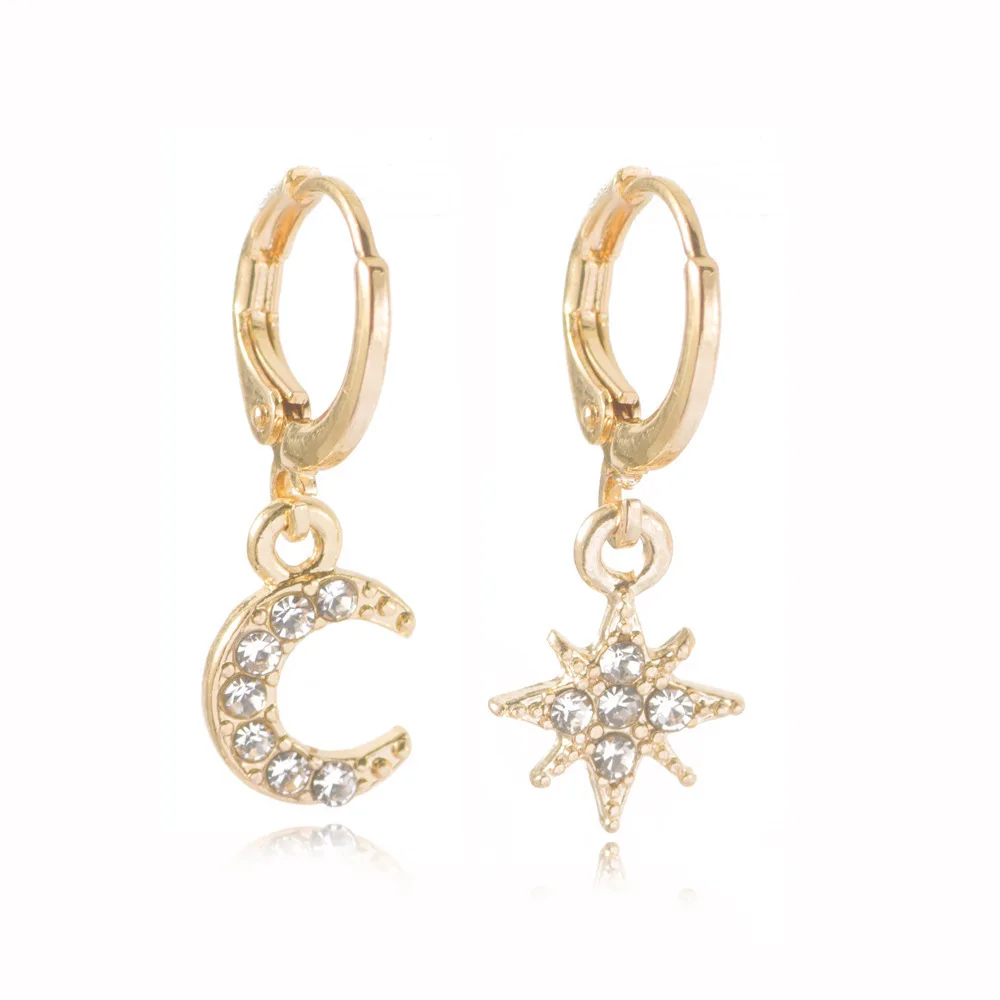 

2022 Fashion Colorful Enamel Butterfly Moon Star Cross Hoop Huggie Earrings for Women Girls