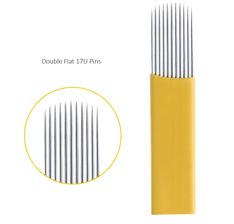 Disposable Sterilized 0.25mm Yellow Double Flat Microblading Needle for Eyebrow Tattoo in Individual Sterilized Package