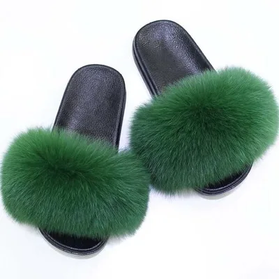 

UMYOGO indoor PVC sole racoon furry fur slides sandal colorful 100% fluffy fox raccoon fur slipper for women, 6 colors