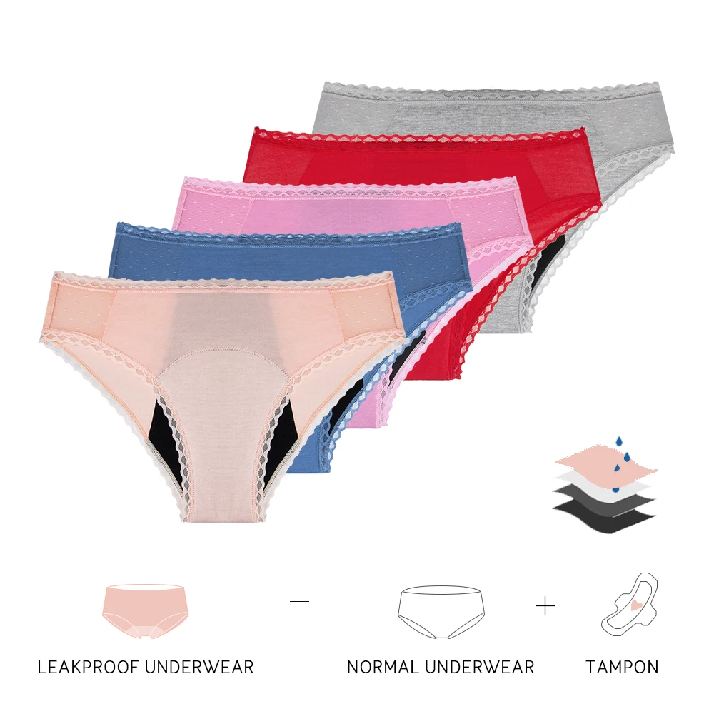 

LYNMISS New Cotton Eco-friendly Fabric Solid Color Period Panties For Women Bikini Leak Proof Menstrual Underwear