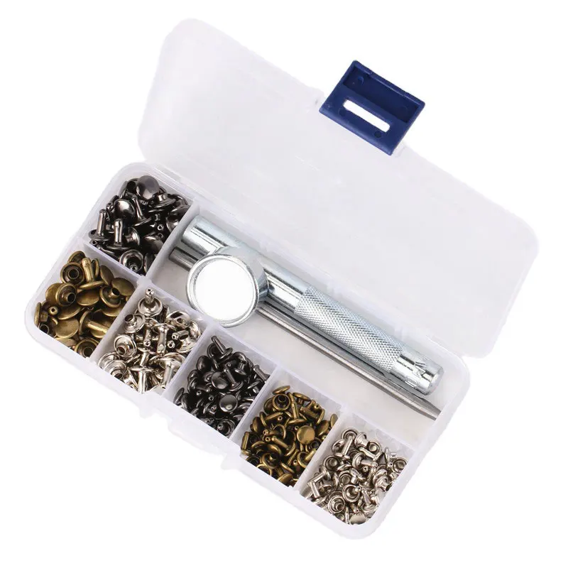 

120 Sets/Pack Leather Repairing Decor Rivets of Metal Tubular Metal With Fixing Tool Kit, Silver/gun black/bronze