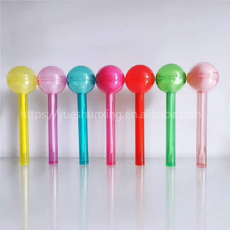 
New cosmetic container lollipop shape empty hand glued rhinestone or rainbow leather custom lipstick lip gloss tube 