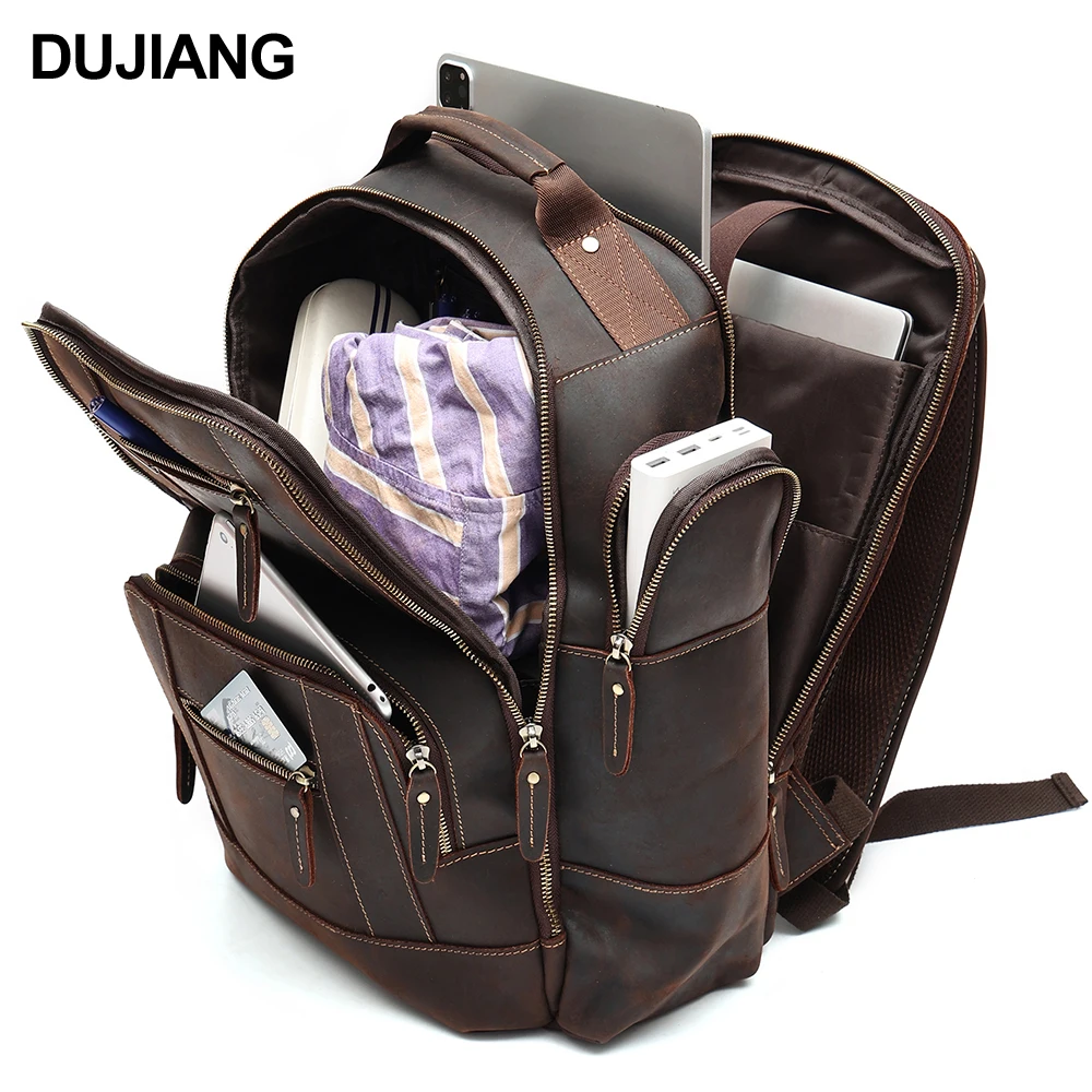 

Custom Computer Bag for Man Vintage Fashion Hiking Travel Backpack Genuine Leather Business Backpack Laptop Bag