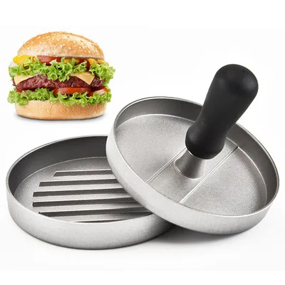 

Non-stick Aluminium Burger Press with Wax Papers Hamburger Press Meat Patty Maker Mold for BBQ Barbecue Grill, Sliver