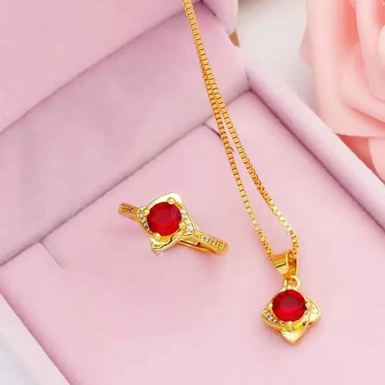 

Wholesale Gold Plated Diamond Gemstone Pendants Gold Jewelry Set Factory Direct Sales Ladiespendant Ring