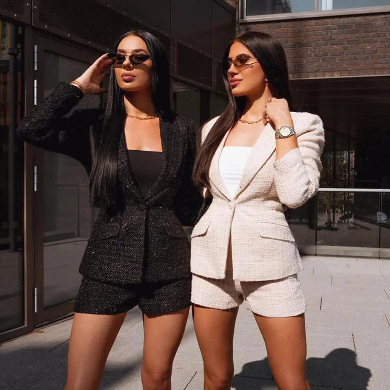 

2021 autumn new design blazer and shorts set women's suits two piece elegant girls' clothing set, 2 colors