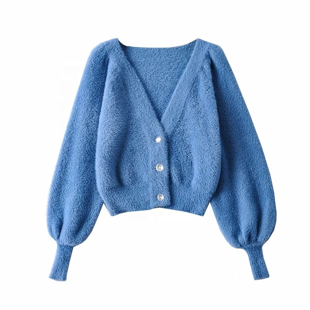 

B64125A Hot style European and American pure color bubble sleeve knit sweater coat