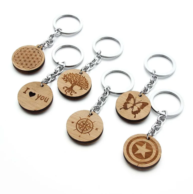 

Online Sale Wooden Keychain Business Promotion Souvenir Gift Tag Chain With Back Card Holder Display