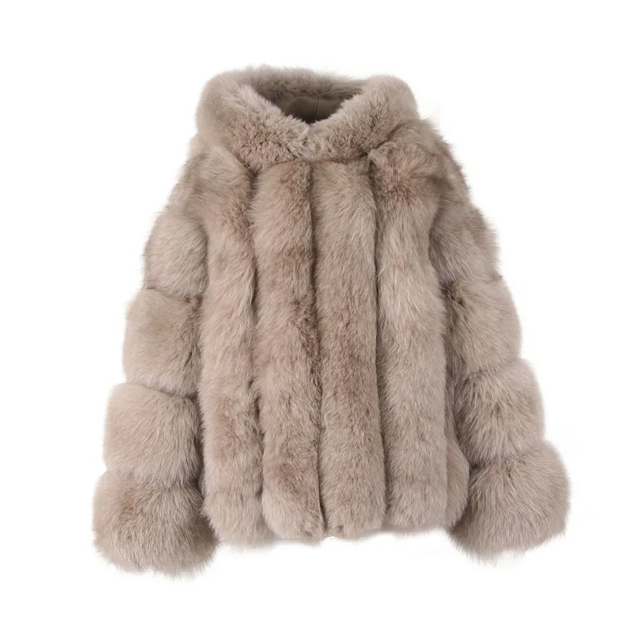 

QIUCHEN new model women real fox fur coat long sleeves hood coat women's jackets with fur coat wholesale QC1888