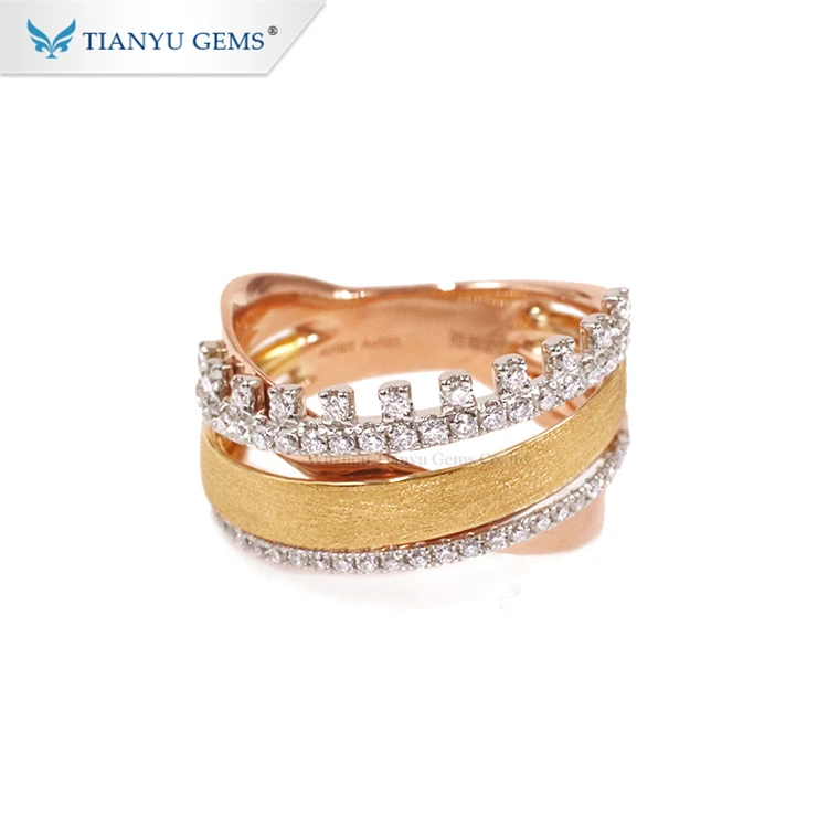 

Tianyu gems customized real gold jewelry 14k color gold with super white moissanite wide rings