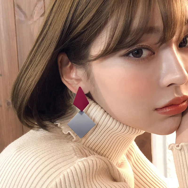 

925 Silver Needle Literary Fan Retro Geometric Stitching Irregular Earrings Korean Temperament New Diamond Alloy Earrings, Gold/sliver
