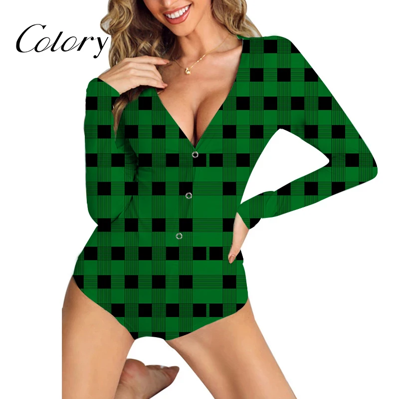 

Colory Christmas Family Pajamas Women Sexy Nightwear Plus Size Jumpsuit, Customized color