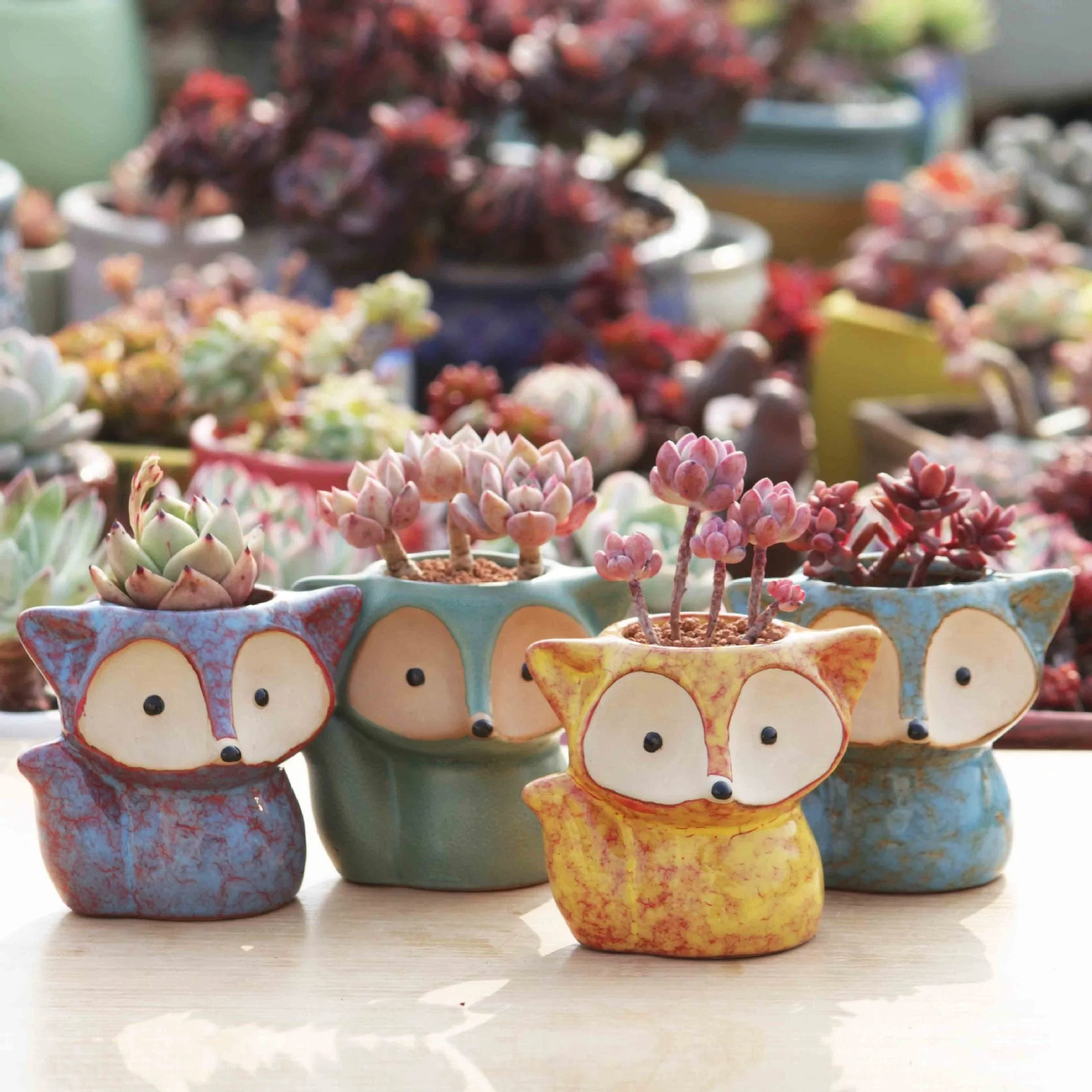 

New Ceramic Breathable Flower Pot Cartoon Fox Succulent Planting Pot