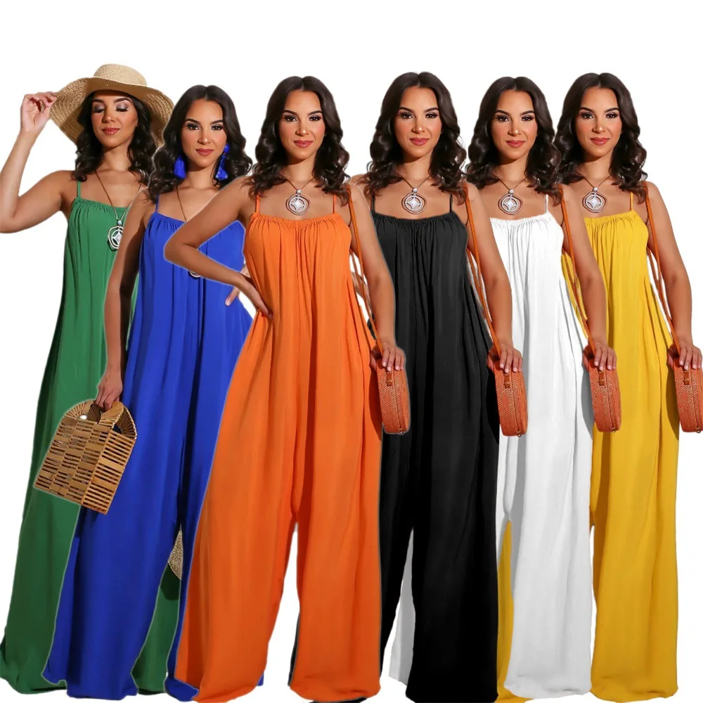 

2022 New Women Clothing Summer Sexy Sleeveless Loose Wide Leg Elegant Suspender Jumpsuit, Color