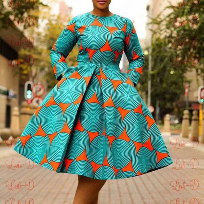 Hot Selling African Traditional Long Sleeve Women Dresses Wax Batik