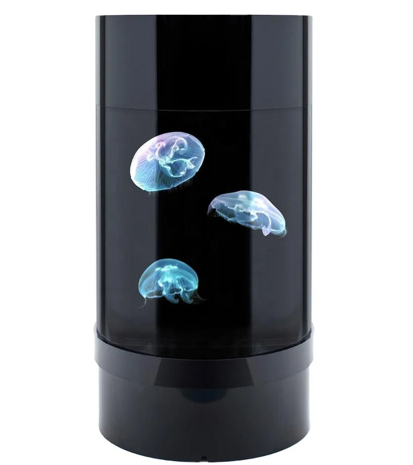 

Spot goods offer top table viewing aquarium jellyfish ecological tank black fish tank acrylic cylinder with LED lightings