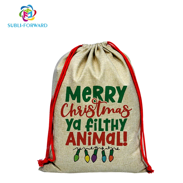 

Sublimation Blank Personalized  Burlap Santa Sack Large Christmas Presents With Drawstring Xmas Gift Decorations, Natural burlap color