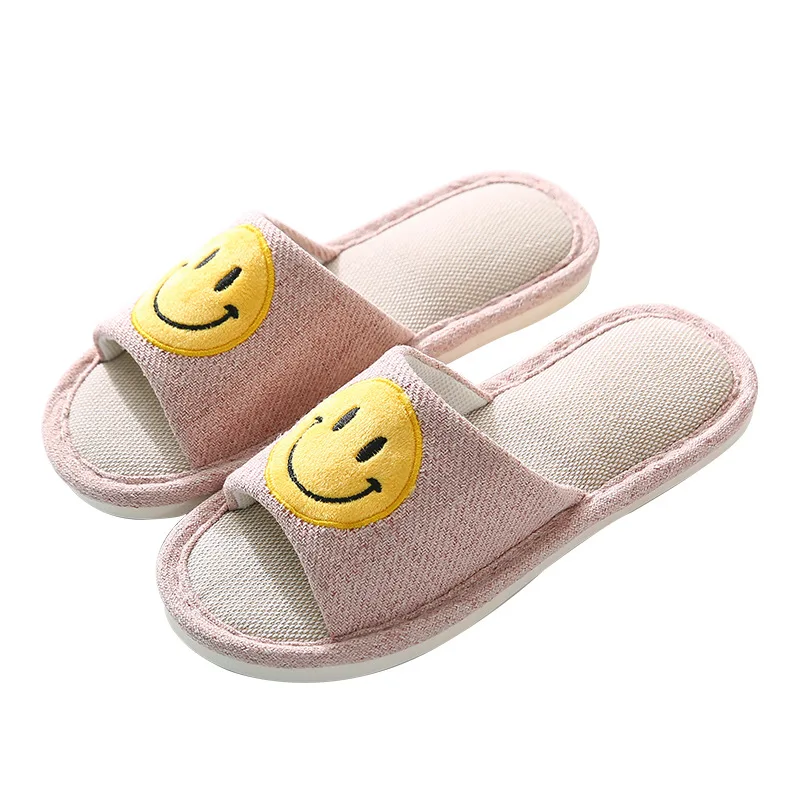 

New four seasons smiley face linen slippers for men and women cotton and linen household indoor slippers manufacturer wholesale, Customized color