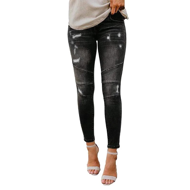 

Wholesale 2021 New Arrivals Women Distressed Patchwork Skinny Jeans For Women