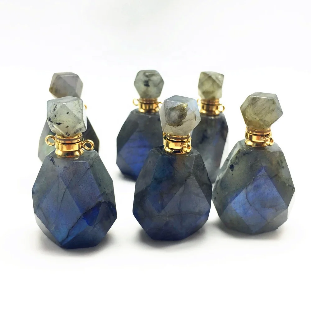 

PB011 Natural Labradorite women essential oil diffuser gem stone perfume bottles pendant