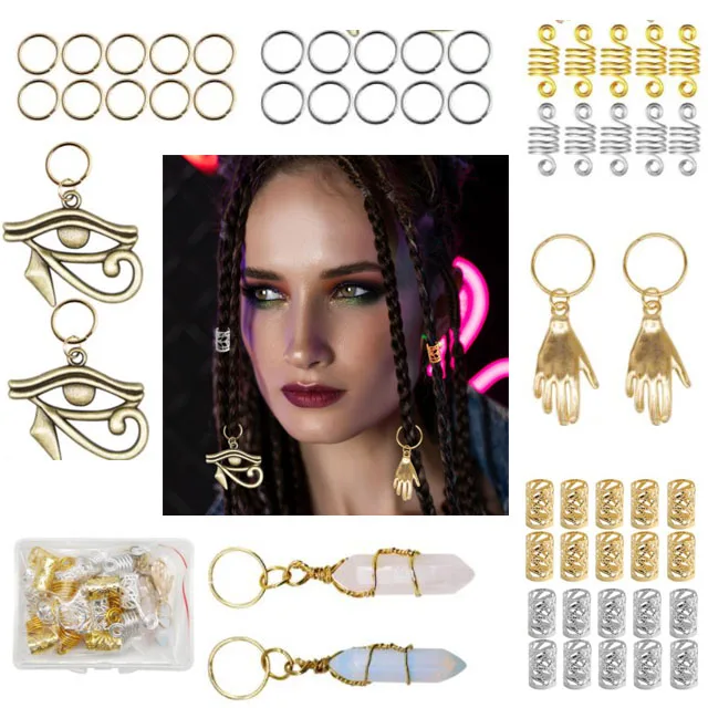 

Braid jewelry hair cuffs dreadlocks hoop ring ornaments pendant crystal alloy locs accessories set kit for braids