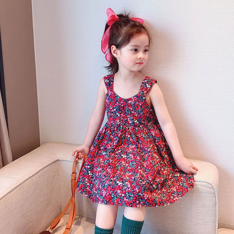 

Girls Casual Dresses New Summer Baby Girl Floral Costumes Holiday Sleeveless Children Wedding Party Clothing 1-6y
