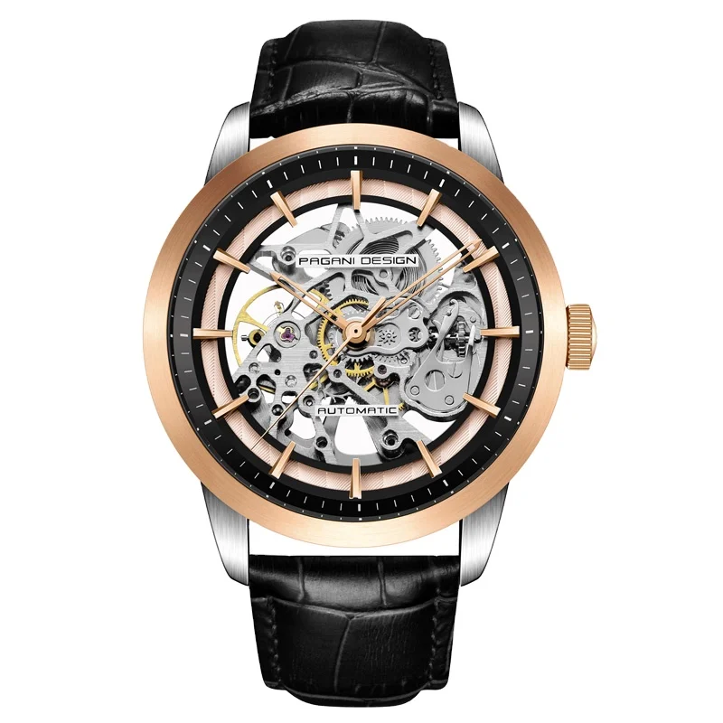 

PAGANI DESIGN Unique Men Watch Skeleton Hollow Design Casual Fashion Calendar Waterproof Leather Mechanical customized watches, Shown