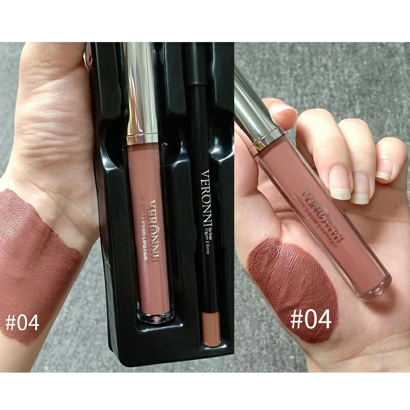 

VERONNI 13 Color 2 in 1 Matte Liquid Lipstick and Lipliner Long Lasting Lipgloss Nude Makeup Batom Lip Liner Velvet Lip Pencil