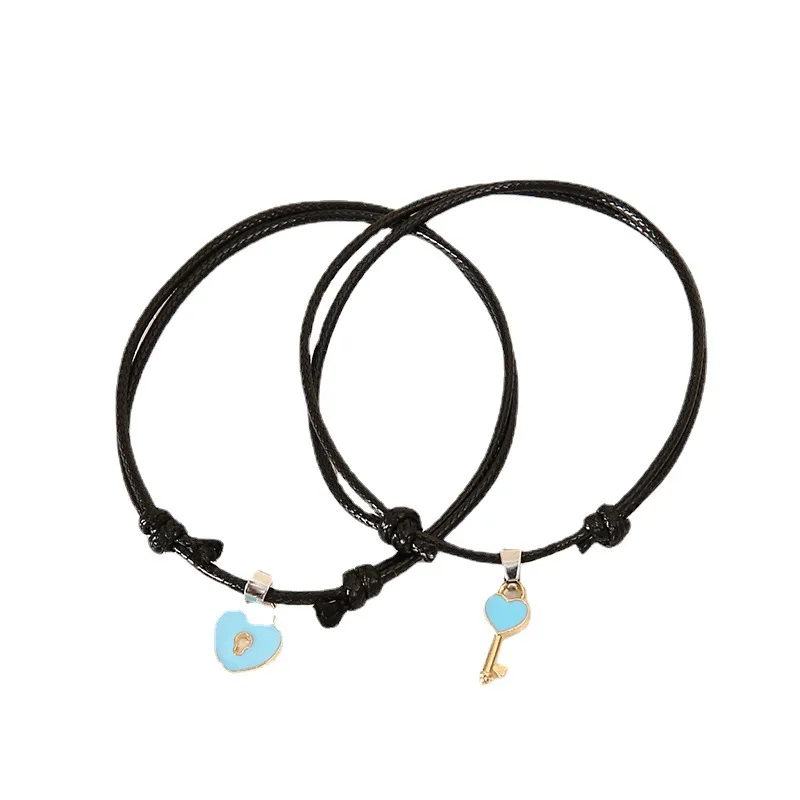 

Key lock couple bracelet leather double layer black adjustable Minimalism personality bracelet