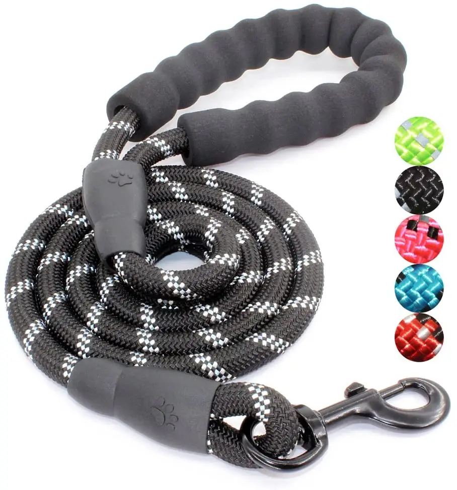 

Upgrade Highly Reflective Threads Strong Durable Polyester Dog Leash with Comfortable Padded Handle for Medium Large Dogs, Blue, black, red, purple, green, pink, black+green, etc.