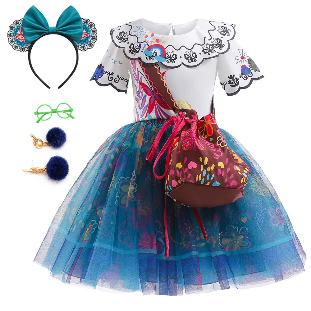 

LZH Girl Clothing Sets Children Fancy Kids Encanto Mirabel Madrigal Cosplay Costume Halloween Encanto Tutu Skirts Outfits