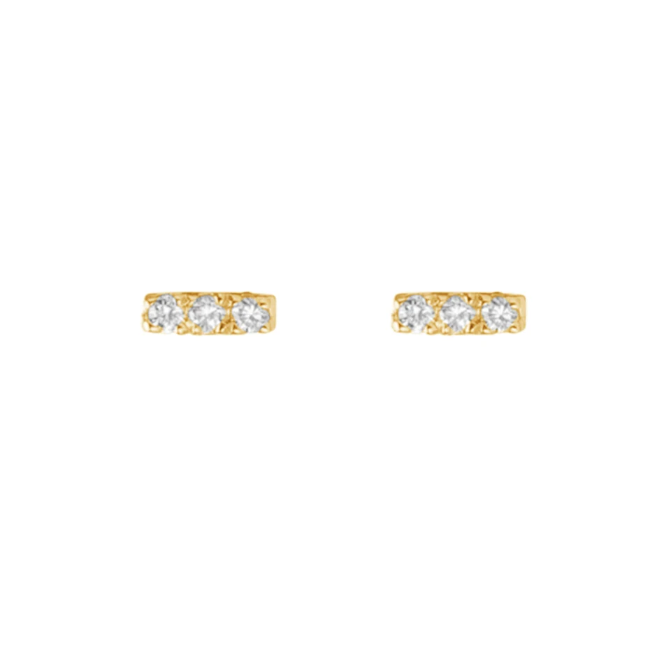 

925 Sterling Silver 18k Gold Plated Mini White Cubic Zircon Bar Earring Wholesale Stud Earrings