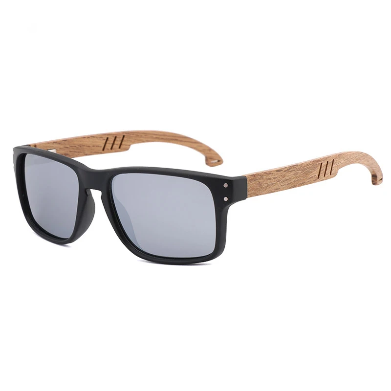 

Hot selling PC frame smoke lens sunglass wooden square men sunglasses retro