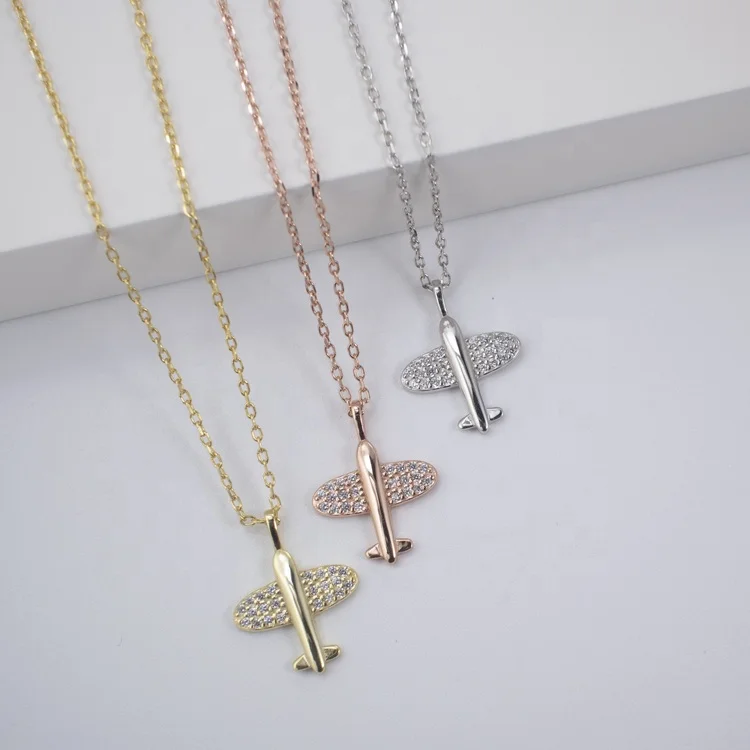 

Factory Custom Fashion 925 Silver Jewelry with 18K Gold Plated Airplane Necklace for Children Women