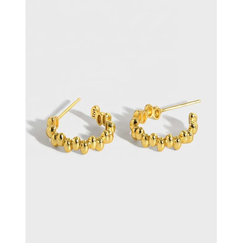 

Fashionable 18K Gold Plated Bean C-Shape Earring Geometric 925 Sterling Silver c