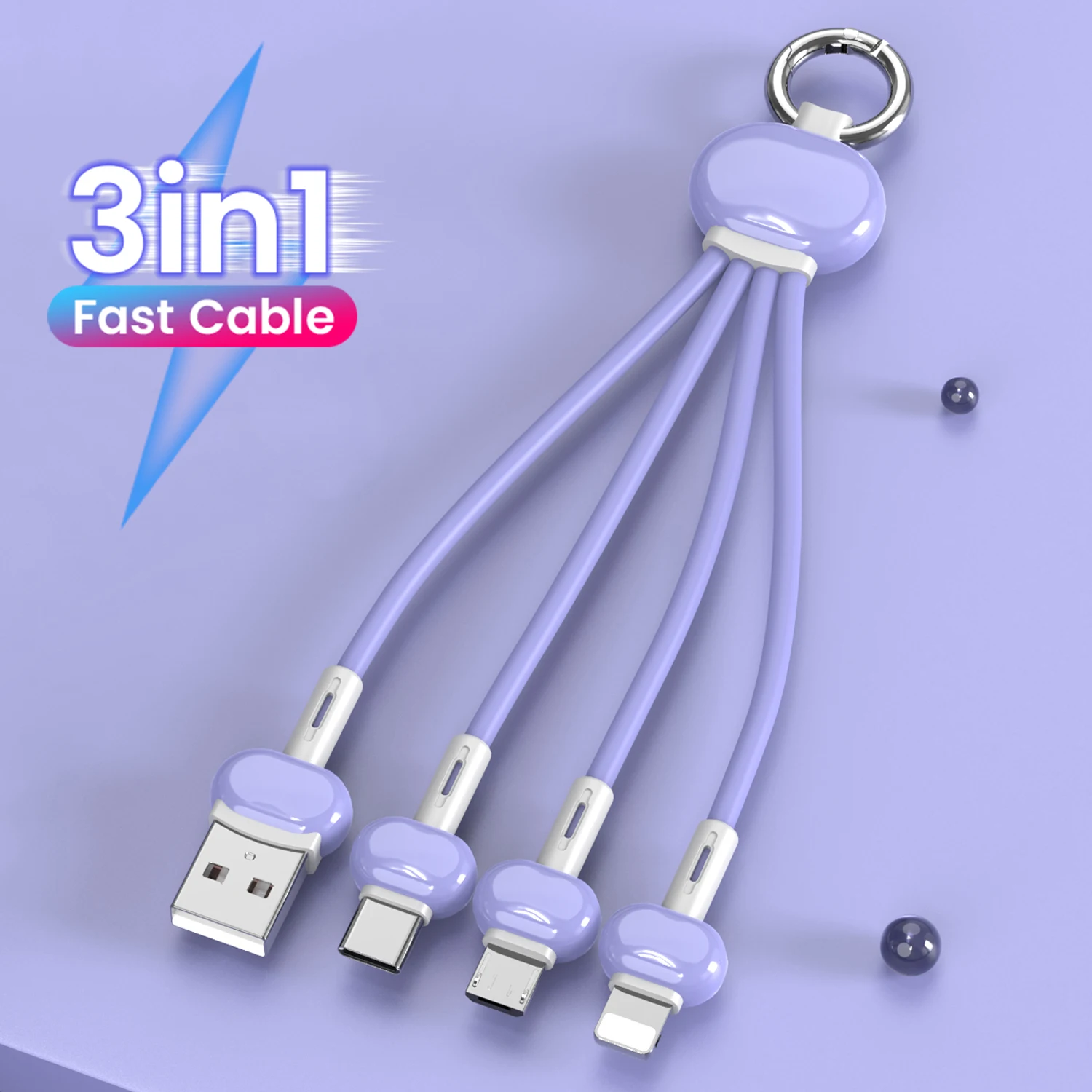 

Light And Portable Small Convenient Bayonet Button Fast Charge Data Cable 3 in 1 Micro USB Cable