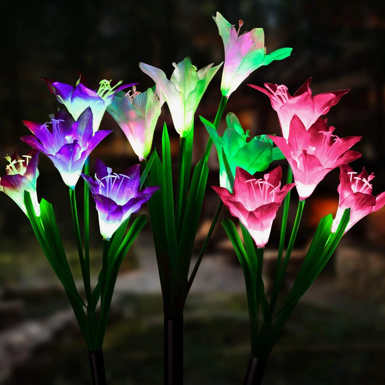 

Factory Wholesale Lily Flower Garden Solar Lights Waterproof Romantic Solar Lights For Yard Pathway Garden Supplies