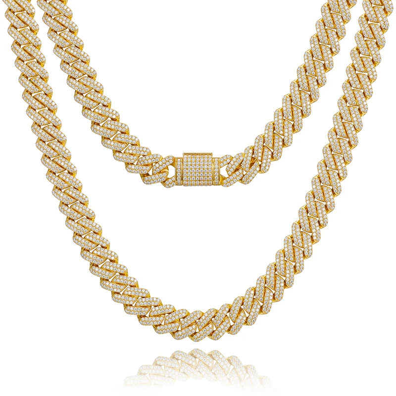 

Hip Hop Fine Jewelry Iced Out 14mm 2 Rows VVS Moissanite Diamond Cuban Link Chain Necklace With GRA Certificate