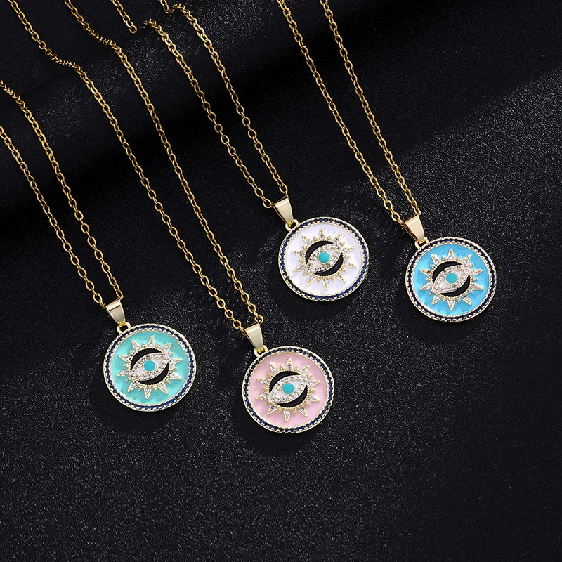 

European Style Multi Color Eye Cubic Zircon Necklace Colorful Oil Drip Evil Eyes Pendant Necklaces For Women Girl