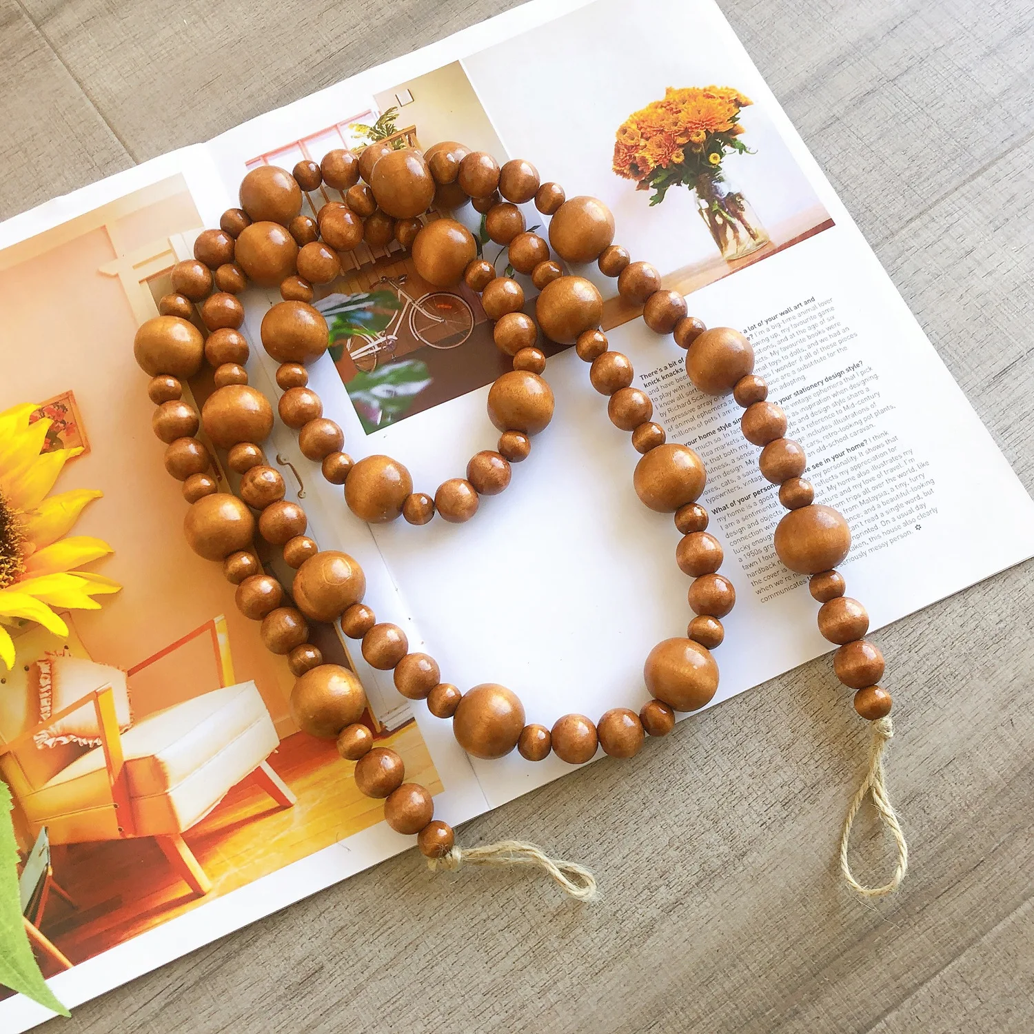 

Diy Brown Wood Beaded Hemp Rope Garland Home Decoration Accessories