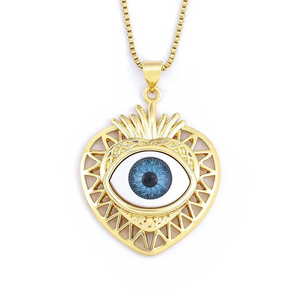 

Fashion Gold Plated Heart Shape with Evil Eye Pendant Necklace Copper Cubic Zirconia Women Jewelry Gift for Wedding Party, Coffee/pink/light blue