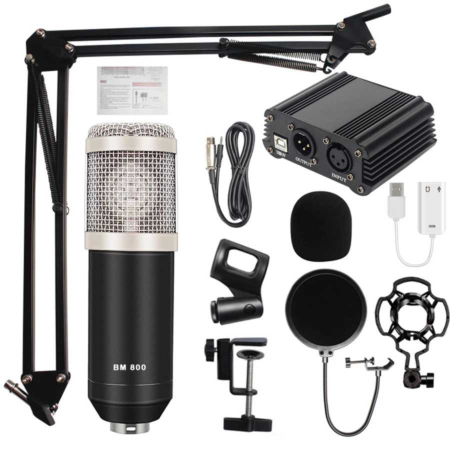 

Outstanding Professional bm-800 professional studio condenser microphone with 48V phantom power mic stand for studio recording