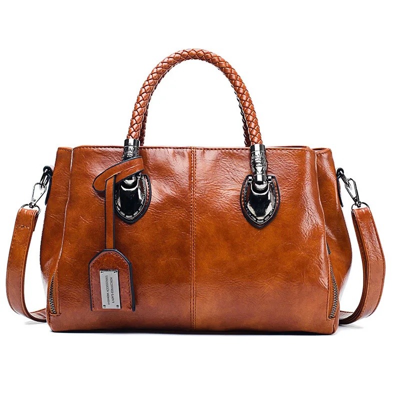 

Westal Lady Vintage Oil Leather Shoulder Bag Women's Boston Hand Bags Knapsack Woman Leather Handbag, Wine red,blue,black,light brown