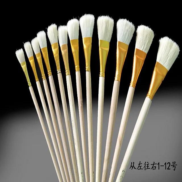 Factory Supplier 12pcs/set White Brush for Gliding Gold Leaf Tools Wooden Handle Painting Brushes