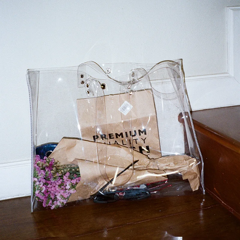 

HB049 Wholesale 2021 clear cooler summer gift bag shoulder pvc plastic transparent beach jelly tote bag shopping