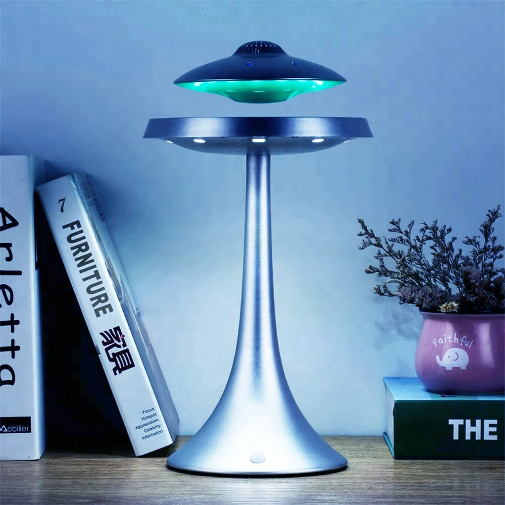 

New listing Levitation LED table lamp with UFO shape Bluetooth speaker, Black white any oem color